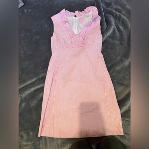 Pink seersucker shift dress